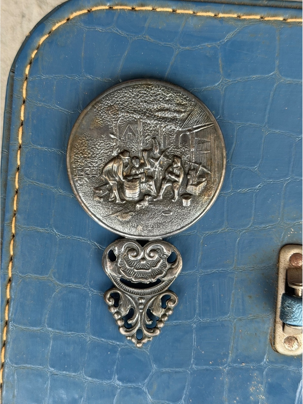 Vintage Decorative Hand Mirror with Engraved Scene and Ornate Handle